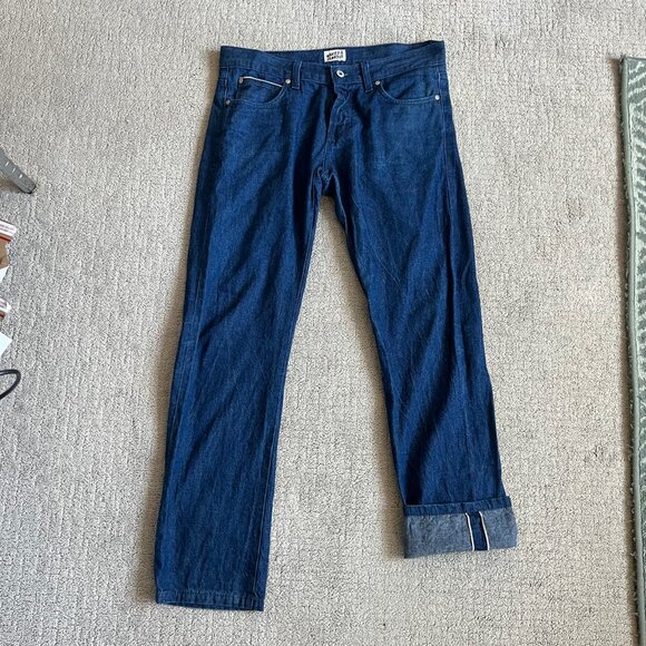 Naked & Famous Men’s Skinny Guy Jeans Sz 33x32 Dungaree Selvedge Blue Denim - Picture 2 of 16